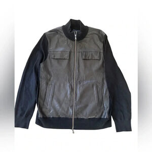 Banana Republic Black Faux Leather Front Bomber Jacket Moto Luxury Size Large